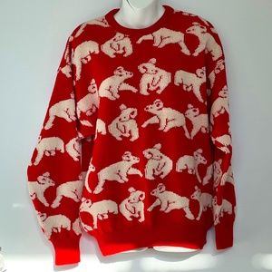 VTG Hysport Sweater Red Wool Knit Koala Bear All Over Print Pullover Size 18